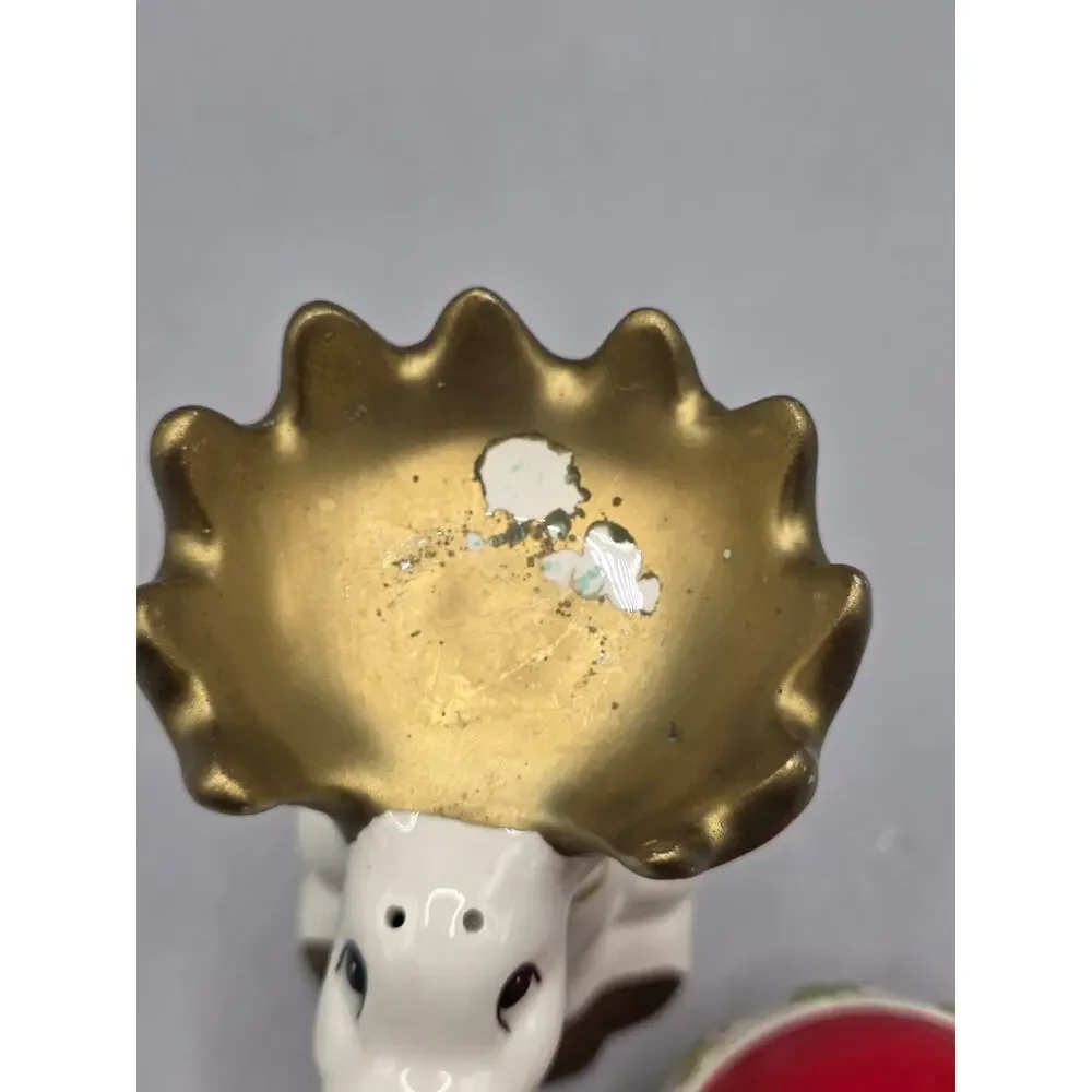 Vtg Fitz and Floyd Omnibus Reindeer Ornament Stacking S&P Shakers(dmg)